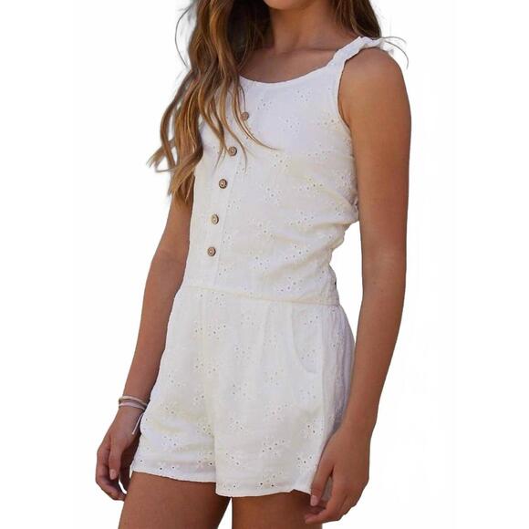 NEW VINTAGE HAVANA girls eyelet detail romper in white